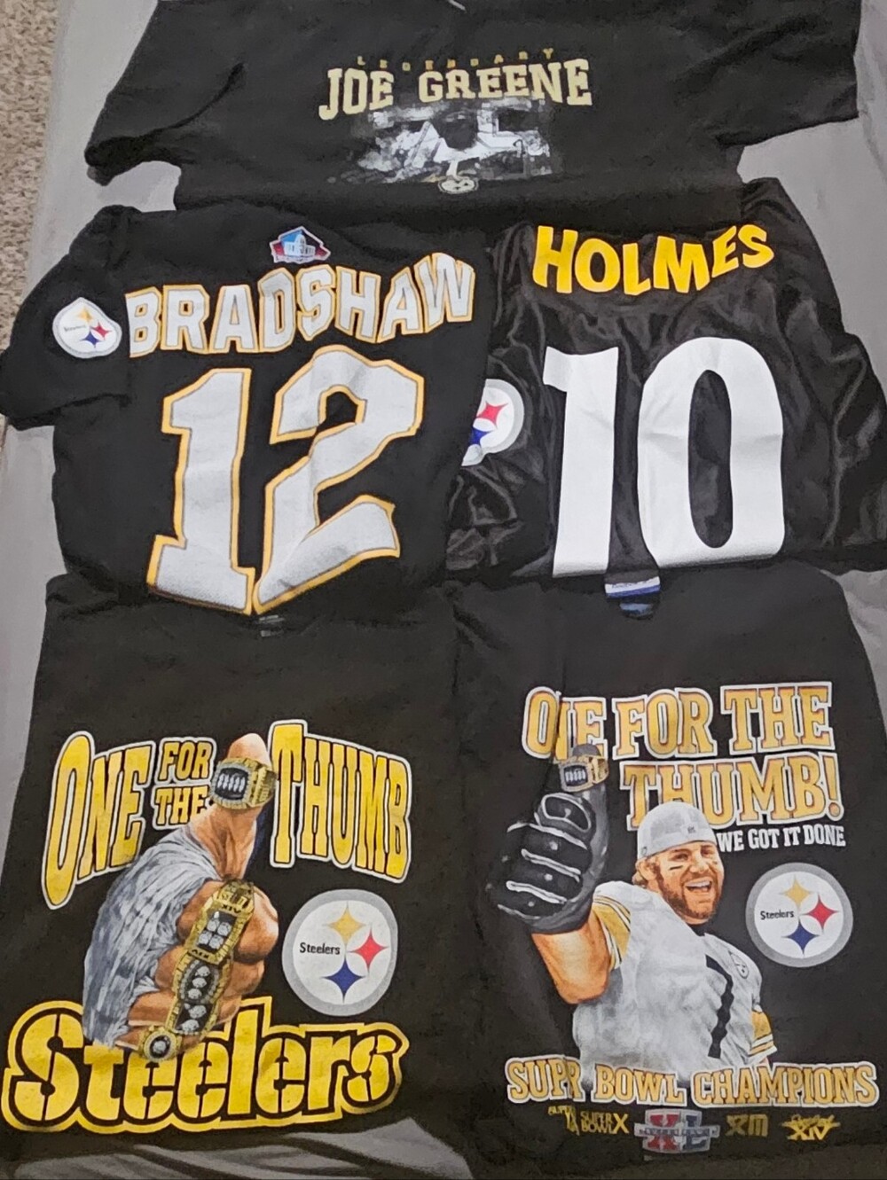 VTG Pittsburgh Steelers Football Tshirts NFL Jersey Bradshaw Joe Greene Holmes